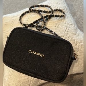 Genuine Chanel Holiday Black Cosmetic Crossbody Bag - black shimmer glittery!